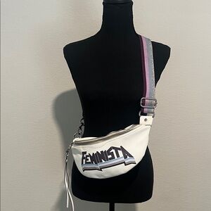 Rebecca Minkoff Feminista Ivory Crossbody Bag with Colorful Metallic Strap